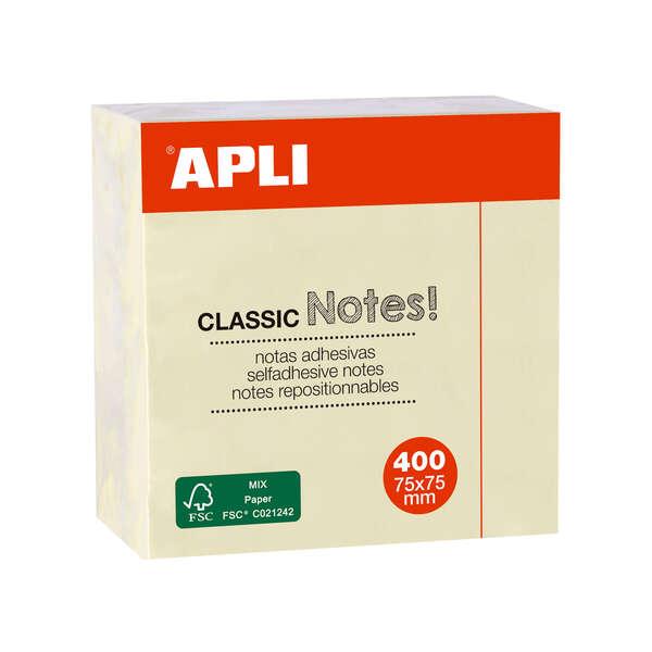 Note adesivo Applite Classic 75x75mm - cubo da 400 fogli - adesivo di qualitÃ  - facile da decorare - giallo