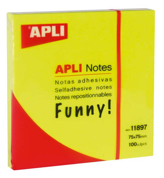 Note adesive applicate Funny 75x75mm - Blocco da 100 nebbie - Adesivo di qualitÃ  - Facile da decorare - Colore giallo fluo