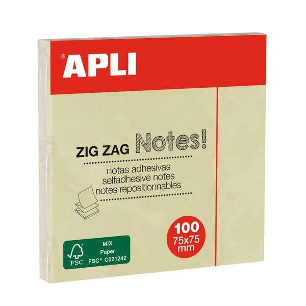 APLI Classic Blocco da 100 banconote adesivo zigzag 75 x 75 mm - colore giallo