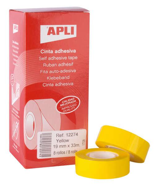 Nastro adesivo giallo applicato 19 mm x 33m - resistente all'acqua e agli agenti atmosferici - facile da tagliare con le mani -