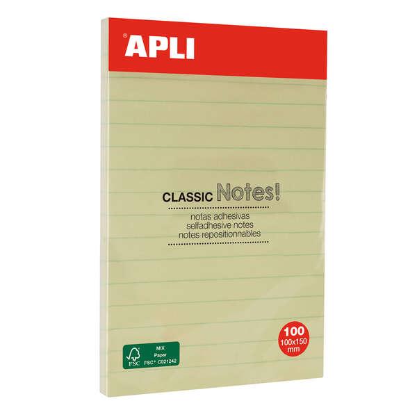 Applici Classic Notes adesivi con linee 100x150mm - blocco da 100 fogli - adesivo di alta qualità - facile da decorare - giallo