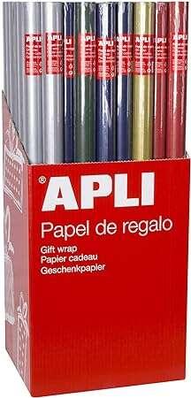 Espositore Apli da 55 Rotoli di Carta Regalo Kraft - 11 Rotoli per Colore - Misure Rotoli 0,70x2m - Colori Blu Scuro, Verde Scu