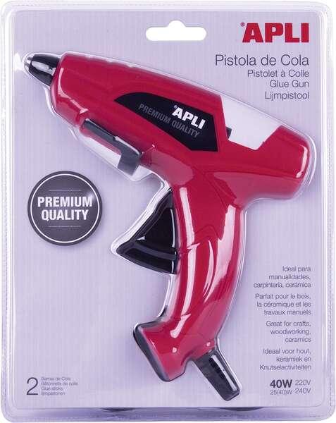 Pistola per colla a caldo Apli da 40 W per stick di Ø11 mm - Include 2 stick di colla da Ø11 mm x 10 cm - Colore rosso