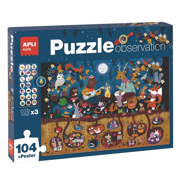 Applici Kids Observation Puzzle Forest - 104 pezzi da 5x5 cm - Include poster e 3 gambe - pezzi resistenti e manuale facile - c