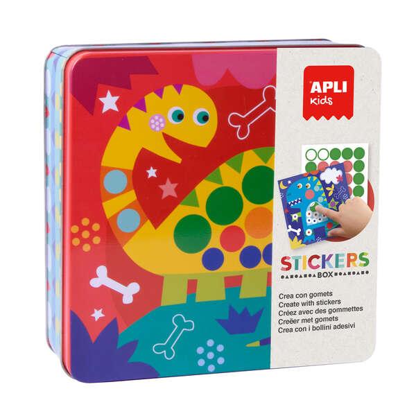 Appli Kids Gomets Dino - Include 8 fogli illustrati - 8 fogli di gomets rimovibili - esclusiva scatola in metallo