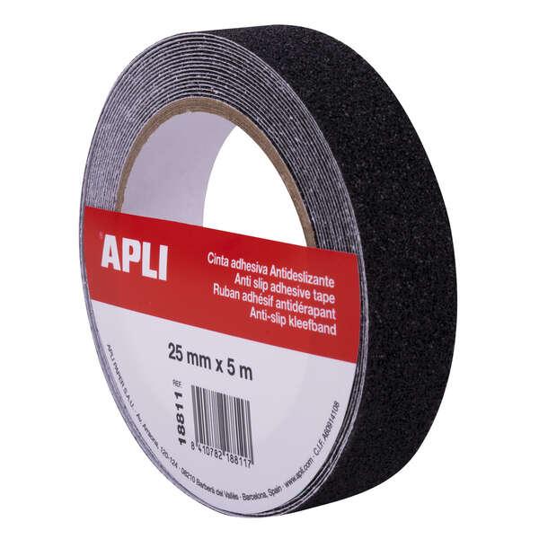 Apli Nastro Antiscivolo 25mm x 5m - Resistente all'acqua e all'usura - Facile da tagliare e applicare - Nero