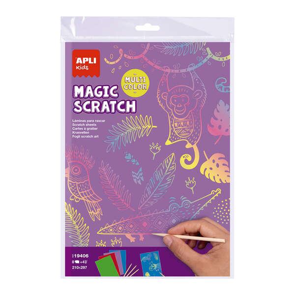 Apli Magic Scratch Colors Confezione da 8 nebbie grattugiate - Dimensioni 210 x 297 mm - Colori assortiti