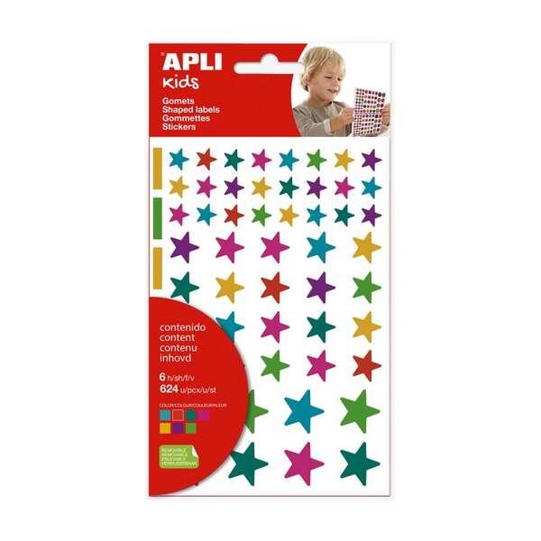 Apli Kids Borsa da 624 Adesivi Stelle - Adesivo Removibile - Colori e Misure Assortiti