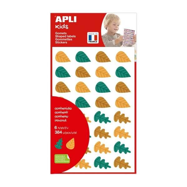 Apli Kids Sacchetto di 384 Adesivi Foglie Albero - Adesivo Removibile - Form e Colori Assortiti