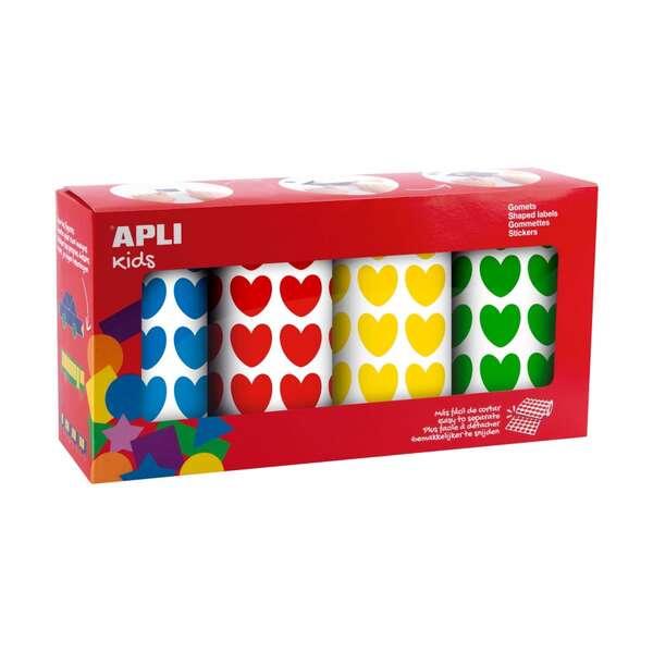 Apli Kids Confezione da 4 Rotoli Adesivi Cuore - 7.080 Adesivi in ​​​​​​Totale - Adesivo a base acqua - Senza Solve