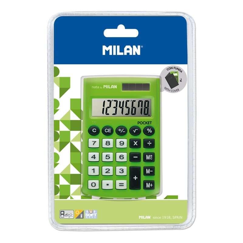 Calcolatrice di Milan Pocket Digits 8 - Calcolatrice tascabile - Soft Touch - 3 chiavi de memoria e radice quadrata - colore ve