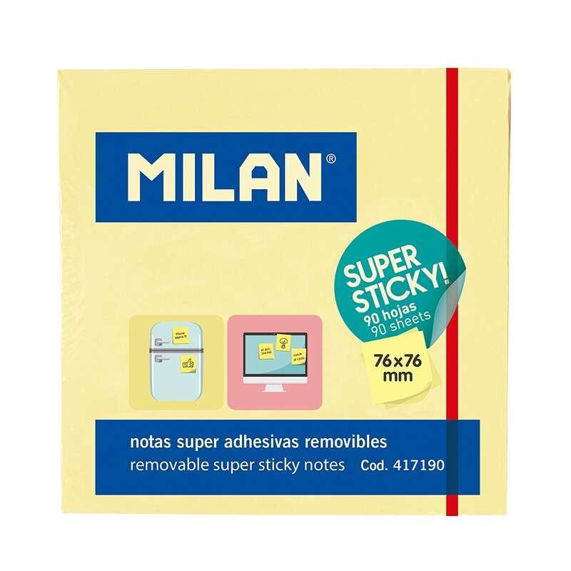 MILANO BLOC di 90 note super adesivo - rimovibile - maggiore permanenza - 76 mm x 76 mm - colore giallo chiaro