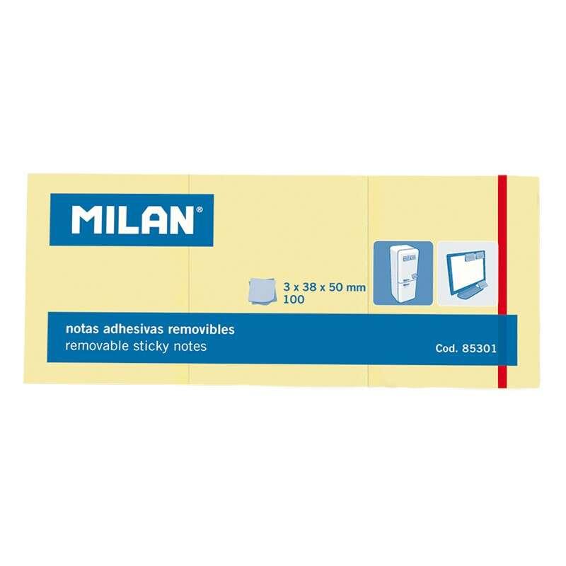 MILANO PACCHETTO 3 BLOCCHI da 100 biglietti adesivi - rimovibili - 38 mm x 50 mm - giallo chiaro