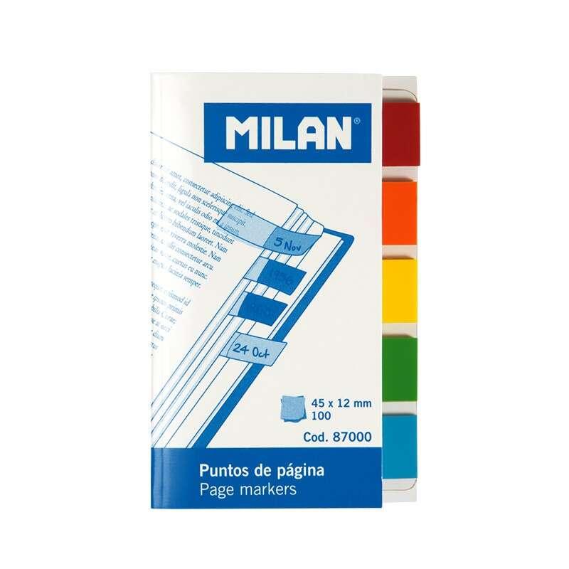 BLOCCO MILANO da 100 punti Pagina colorata - parte trasparente adesiva - plastica - rimovibile - misure 45mm x 12mm - colori as