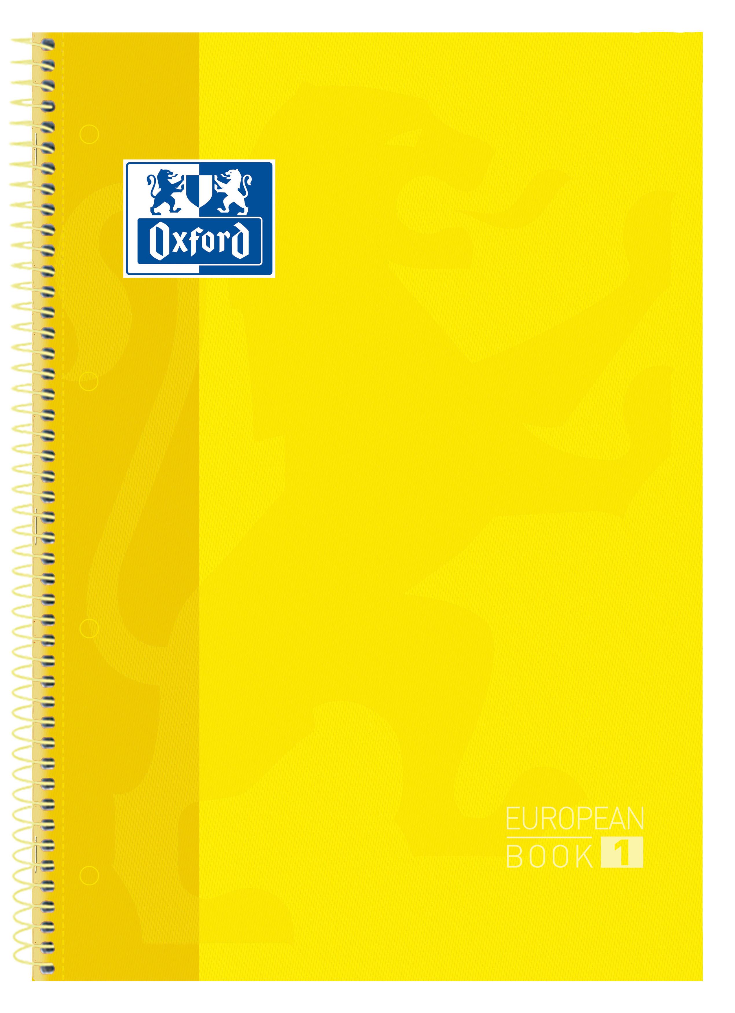 Oxford EuropeanBook1 Quaderno a spirale A4+ Gardery 5x5mm - 80 fogli - Giallo Bright finito Extra -ring - Banda gialla