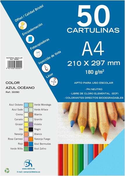 Confezione Dohe da 50 Cartoncini A4 180 g/m² - Adatti alla Stampa - PH Neutro - Privi di Cloro Elementare - Colore Blu Oceano