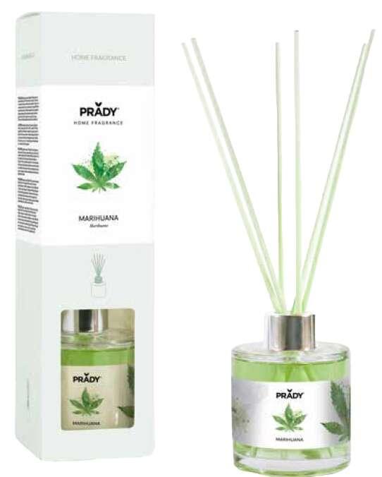 Prady Premium Deodorante per ambienti alla marijuana - Flacone in vetro da 130 ml e bacchette diffusore