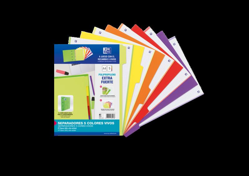 Divisori A4 Oxford Strongline 5 posizioni - 4 fori - Plastica opaca - 500 micron - Colori assortiti