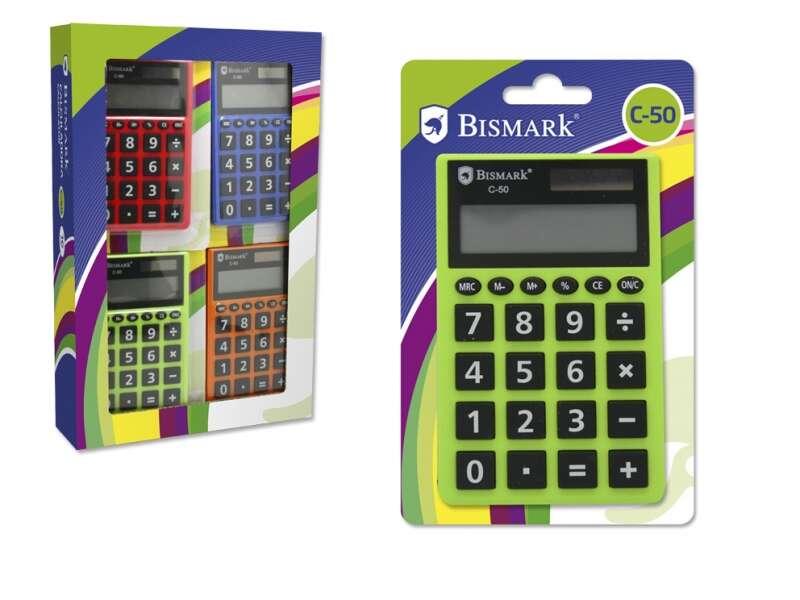 Calcolatrice scolastica Bismark C-50 a 8 cifre - Funzioni di base e memoria - Alimentazione solare e a batteria - Colori assort