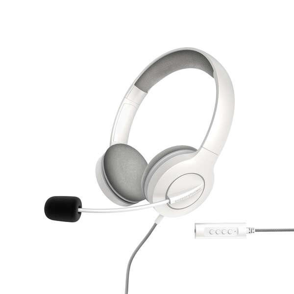 Cuffie da Ufficio Energy Sistem 3 - Spina USB e 3,5mm - Controllo Volume e Mute - Braccio Microfono Retrattile - Colore Bianco