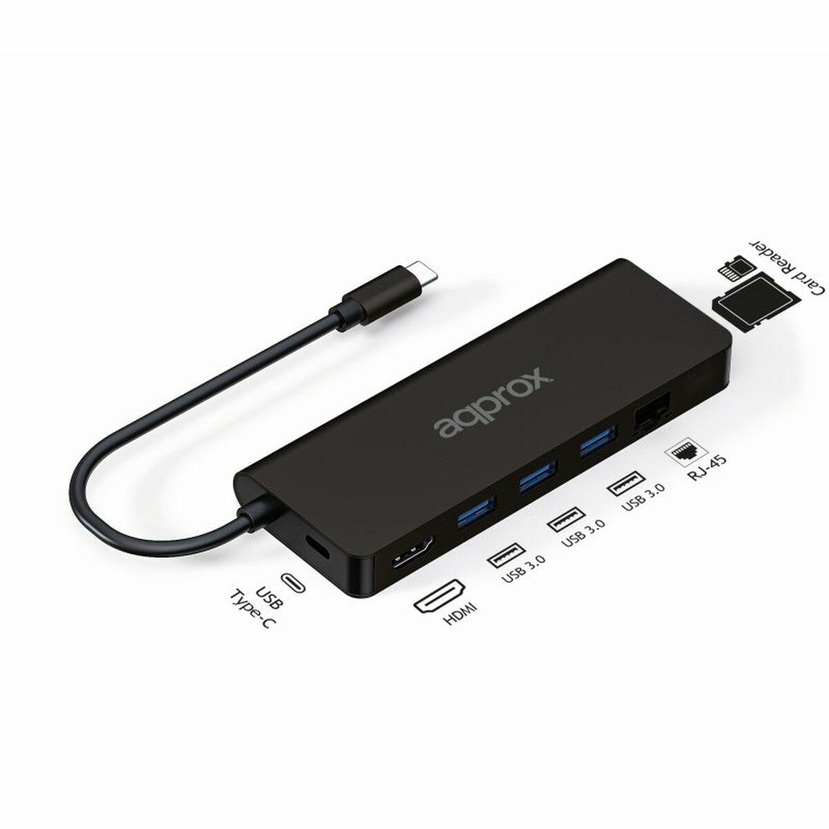 Circa 8 in 1 USB -C Hub -c con 3x USB -A 3.0 - 1x HDMI - 1x RJ -45 - 1x USB -c PD - Lettore microSD e lettore SD - cavo 18 cm