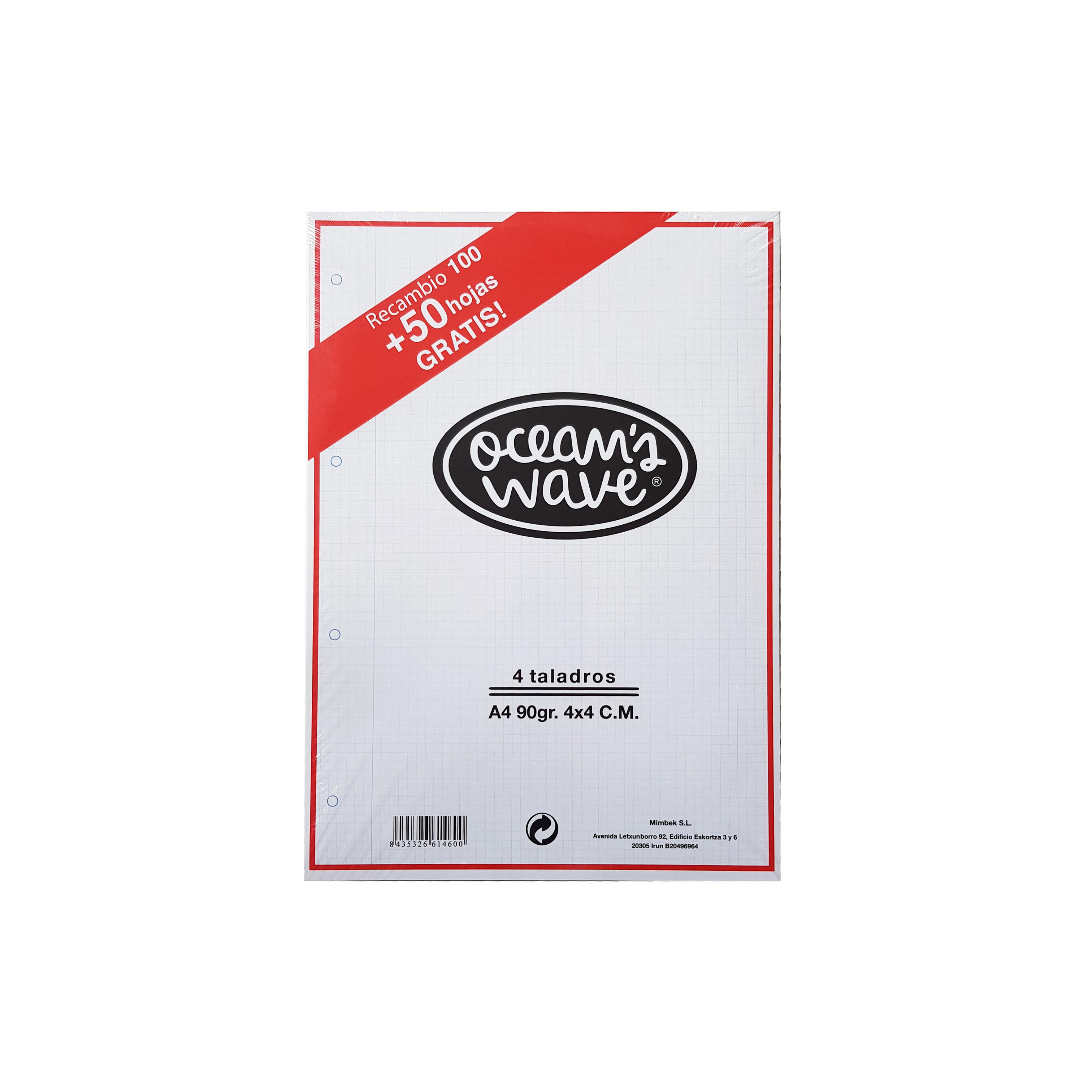 Oceanans Wave Confezione da 100 fogli griglia con 4 trapani A4 90gr + 50 omaggio - Griglia 4x4 - colore bianco