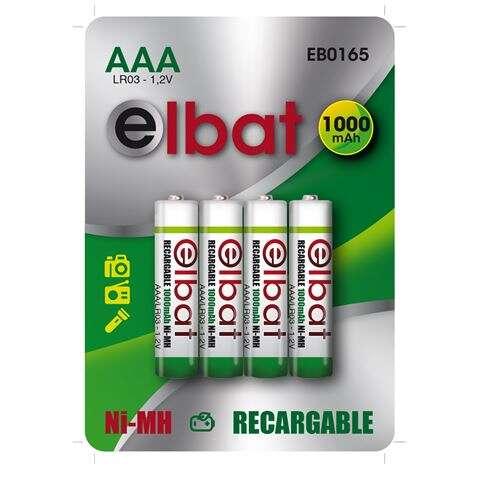 Elbat Confezione da 4 batterie ricaricabili LR03 AAA 1000Mah