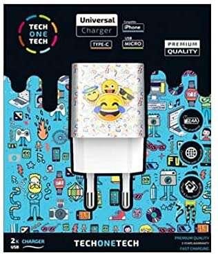 Emojitech TechOnetech Smile Doppio USB -A Caricatore da muro - Alte prestazioni