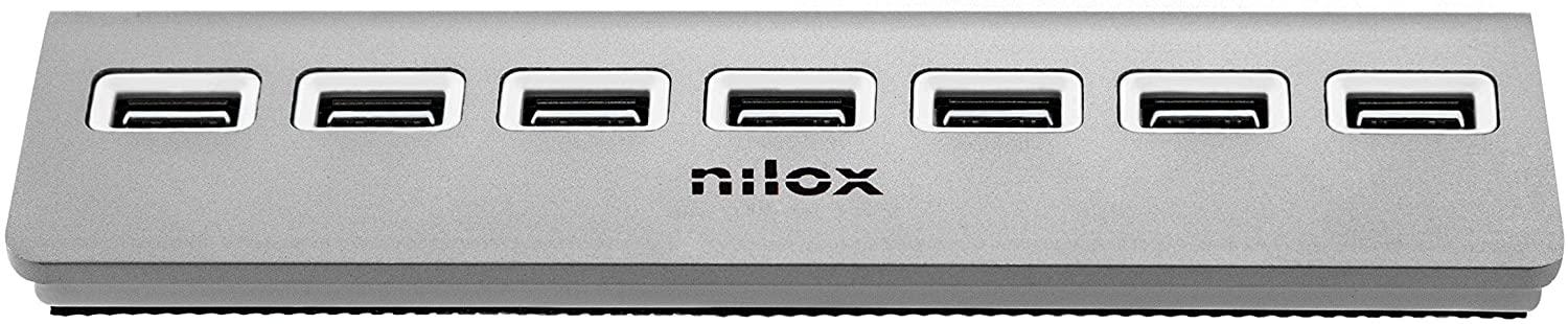 Nilox Hub 7x USB 2.0 - Prodotto in alluminio - base non -slip