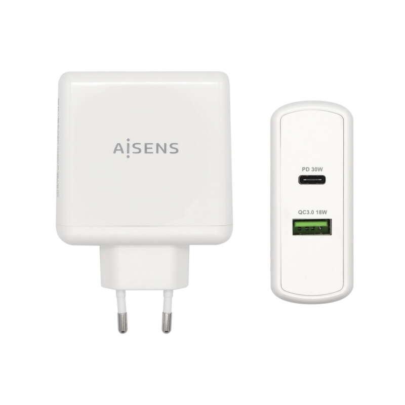 AISENS ASCH-2PD30QC-W Caricabatterie per dispositivi mobili GPS, Comandi di gaming, MP3, MP4, Telefono cellulare, Computer port