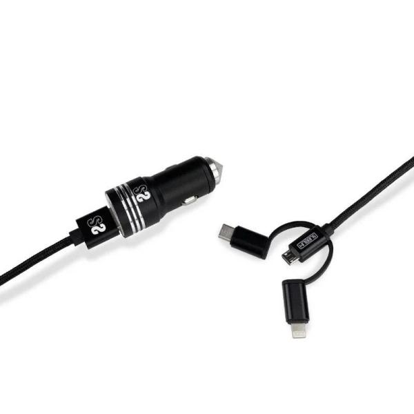 Caricabatteria da auto doppio USB Subblim - Lunghezza 1 m - Ricarica rapida fino a 2.400 A/12 W - Esterno in resistente fibra d