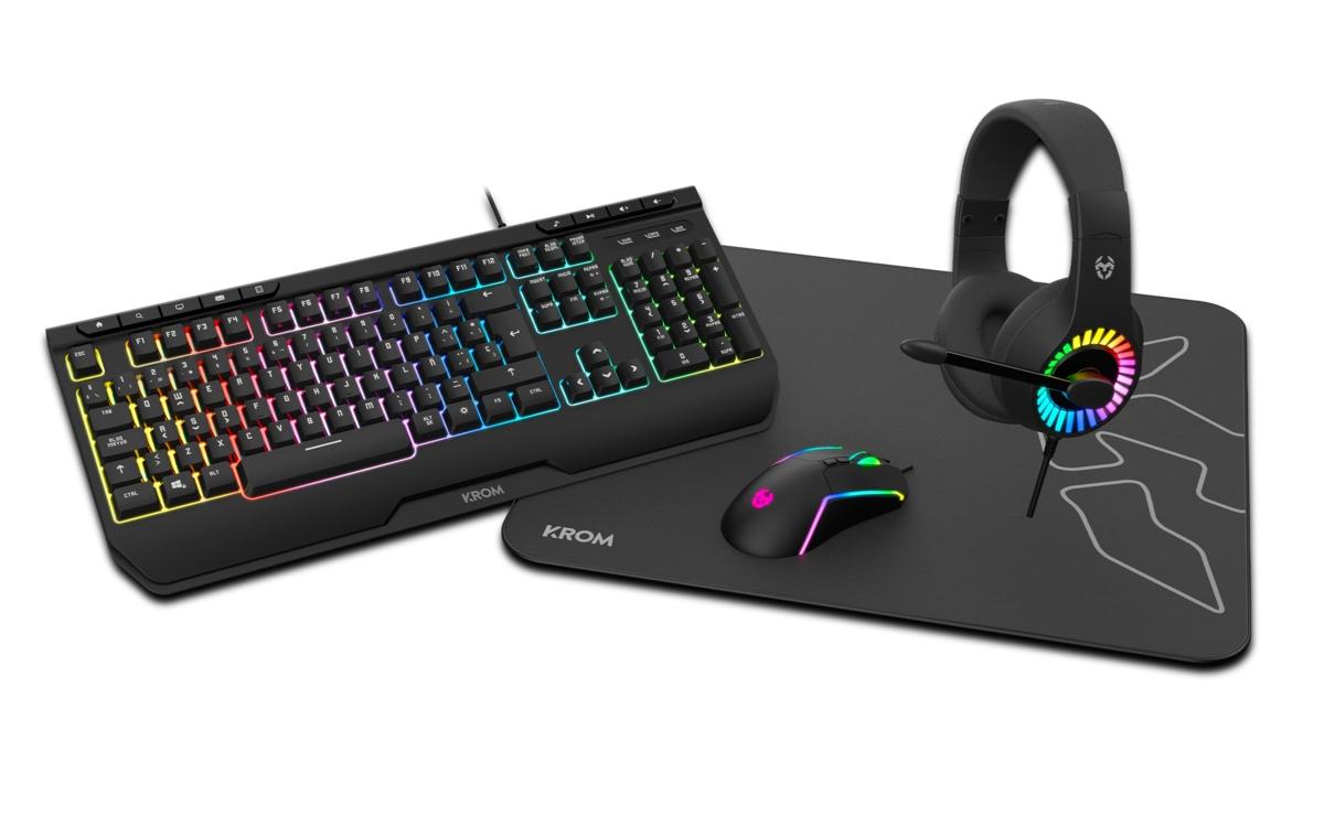 Keybook USB di gioco KROM Kenya Pack USB RGB + USB Mouse 8000DPI RGB + USB RGB Headles Driver + Park 45x40x0.3cm - Black Color