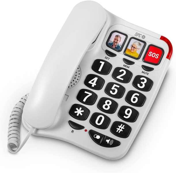 SPC Telefono Fijo para Personas Mayores - Teclas XXL - Llamadas con una Sola Pulsacion - Volume de Timbre de 93Db - Compatibile