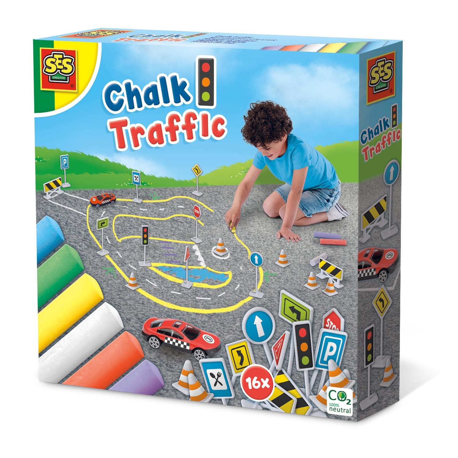 SES CREATIVE Children's Pavement Chalk & Traffic Set, 3 Years and Above [02203]