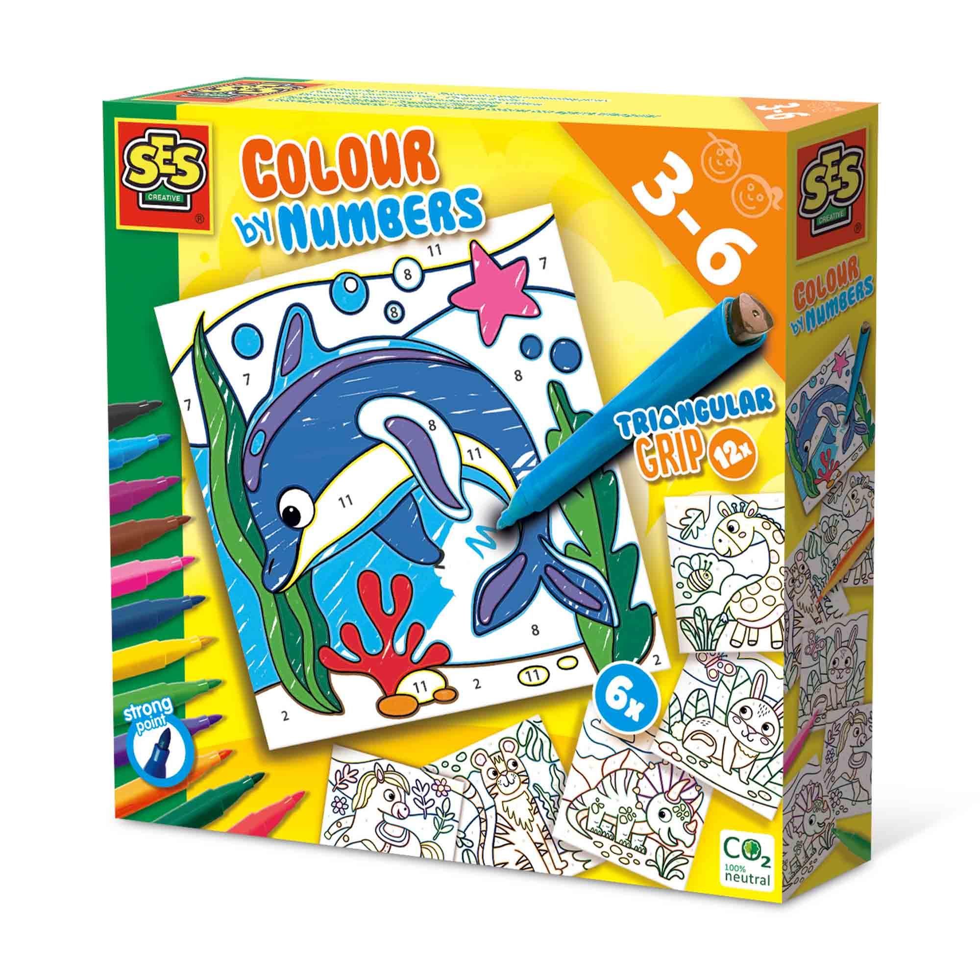 SES CREATIVE Colour By Numbers Triangular Grip Colouring Pens, 3 to 6 Years [14690]