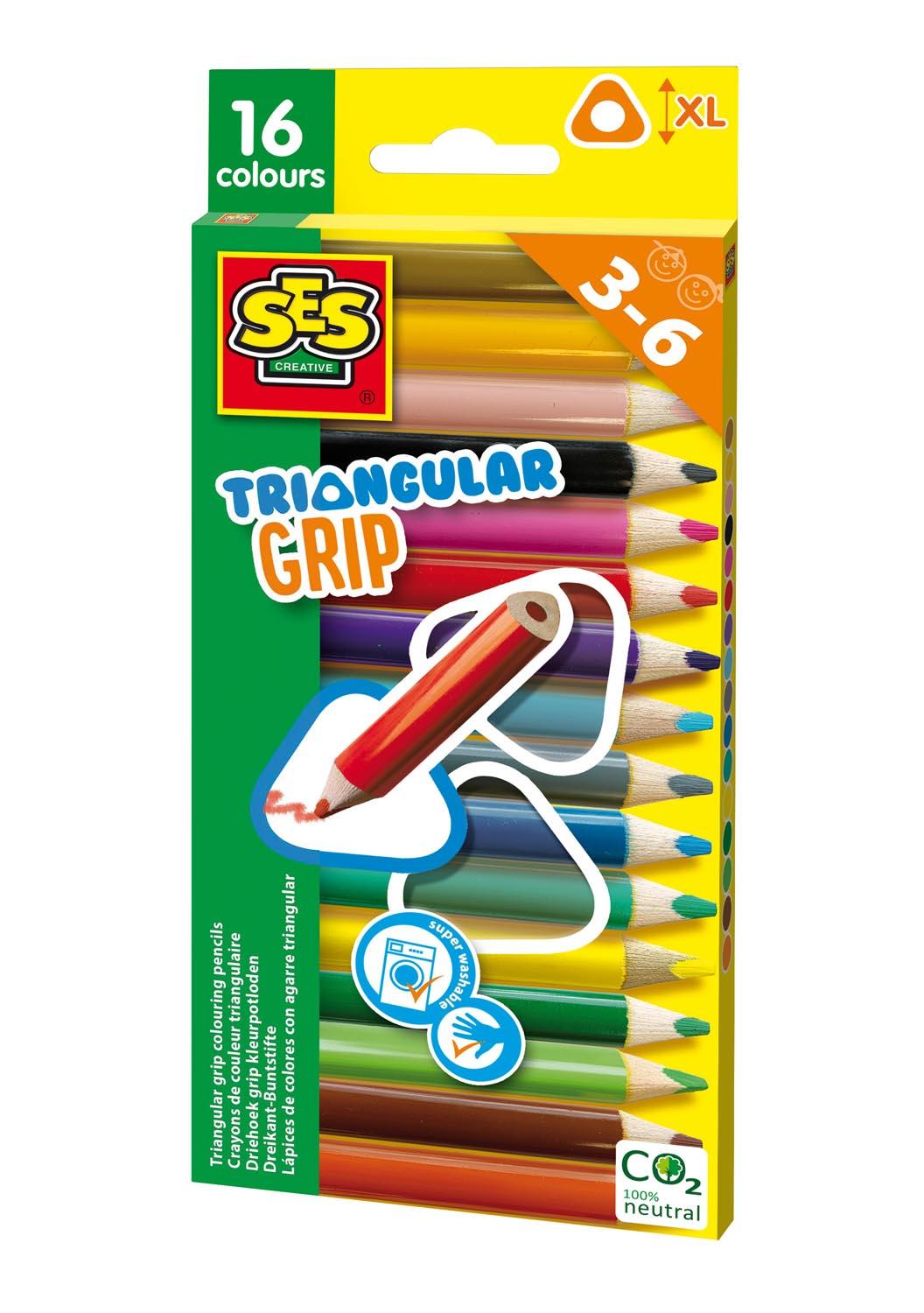 SES CREATIVE Children's Triangular Grip Thick Colouring Pencils, 16 Pieces, 3 to 6 Years [14692]