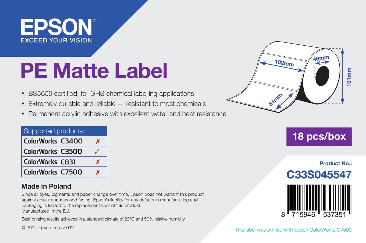 Epson PE Matte Label - Die-cut Roll 102mm x 51mm 535 labels