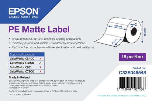 Epson PE Matte Label - Die-cut Roll: 102mm x 76mm, 365 labels