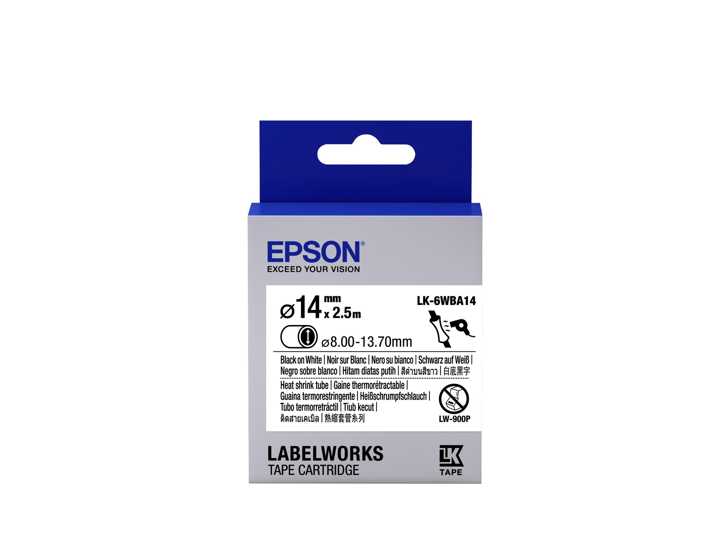 Epson Guaina Termorestringente Bianca per testo Nero, Heat Srink Tube D14mm/2,5 LK-6WBA14