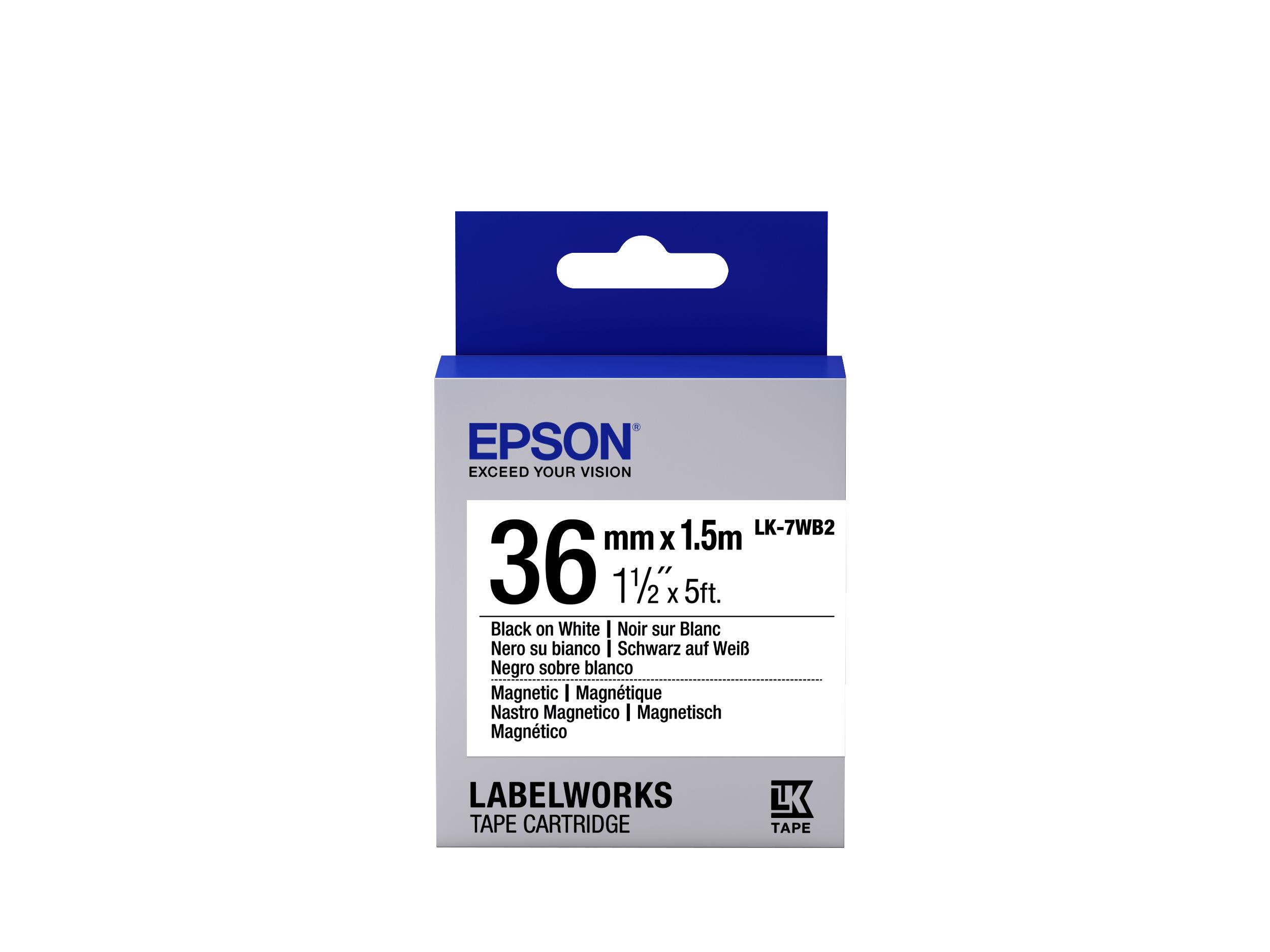 Epson Nastro fondo Bianco per testo Nero, magnetico 36/1,5 LK-7WB2