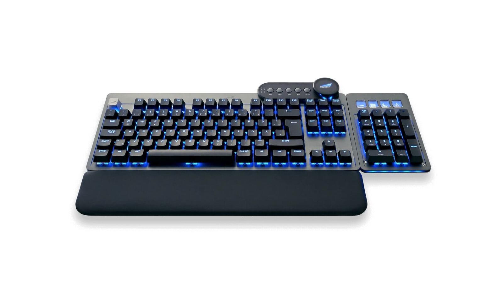 Mountain Everest Max Gunmetal Grey - tastiera da gioco RGB con switch blu Cherry MX (MediaEndock, USB -A Hub, Qwertz)