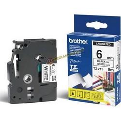 CASSETTA NASTRO ORIGINALE BROTHER TZe-211 6mm - NERO SU BIANCO