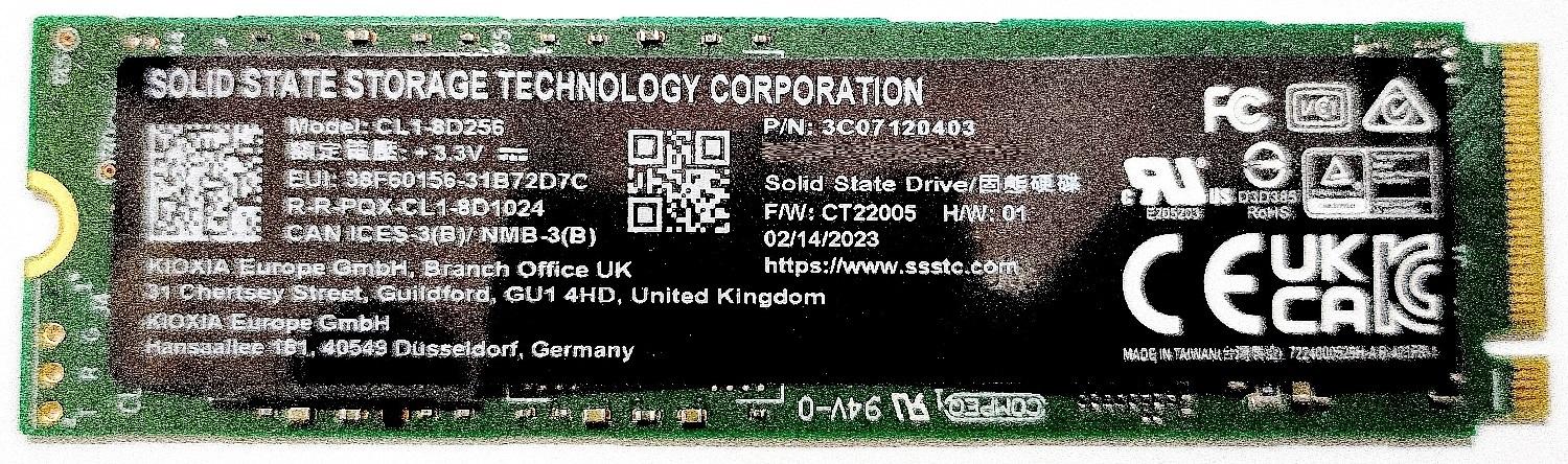 KIOXIA SOLID STATE DRIVE SSD 256 GB M.2 NVMe PCIe 3.1 CL1-8D256 3C07120403