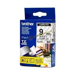 NASTRO CASSETTA TAPE ORIGINALE BROTHER TZ-121 9mm - 8 metri - NERU SU TRASPARENTE