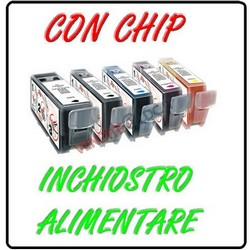 KIT 5 CARTUCCE CON CHIP - INCHIOSTRO ALIMENTARE PER STAMPANTE CANON IP3600 IP4700