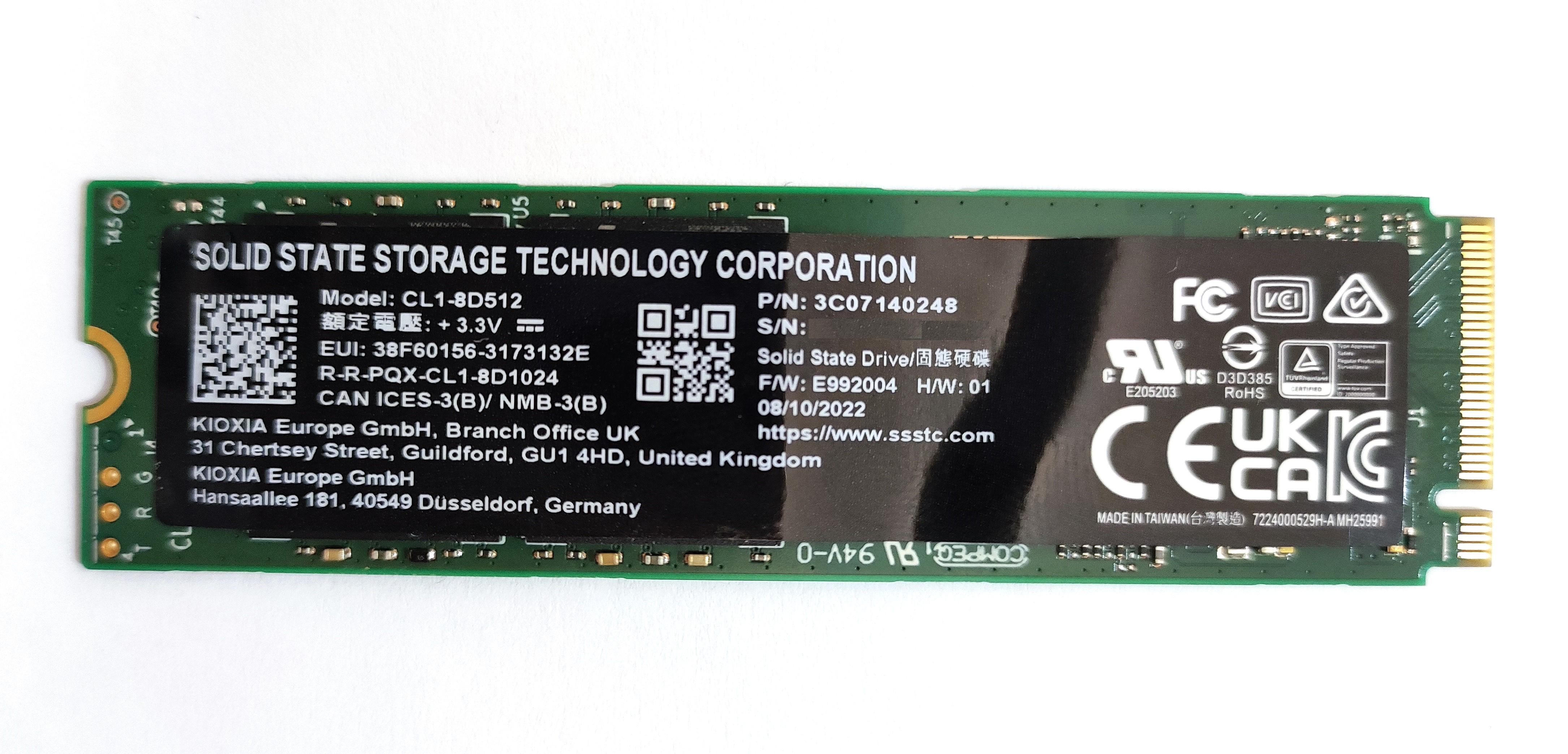 KIOXIA SOLID STATE DRIVE SSD 512GB M.2 NVMe PCIe 3.1 CL1-8D512 3C07140248 OEM BULK