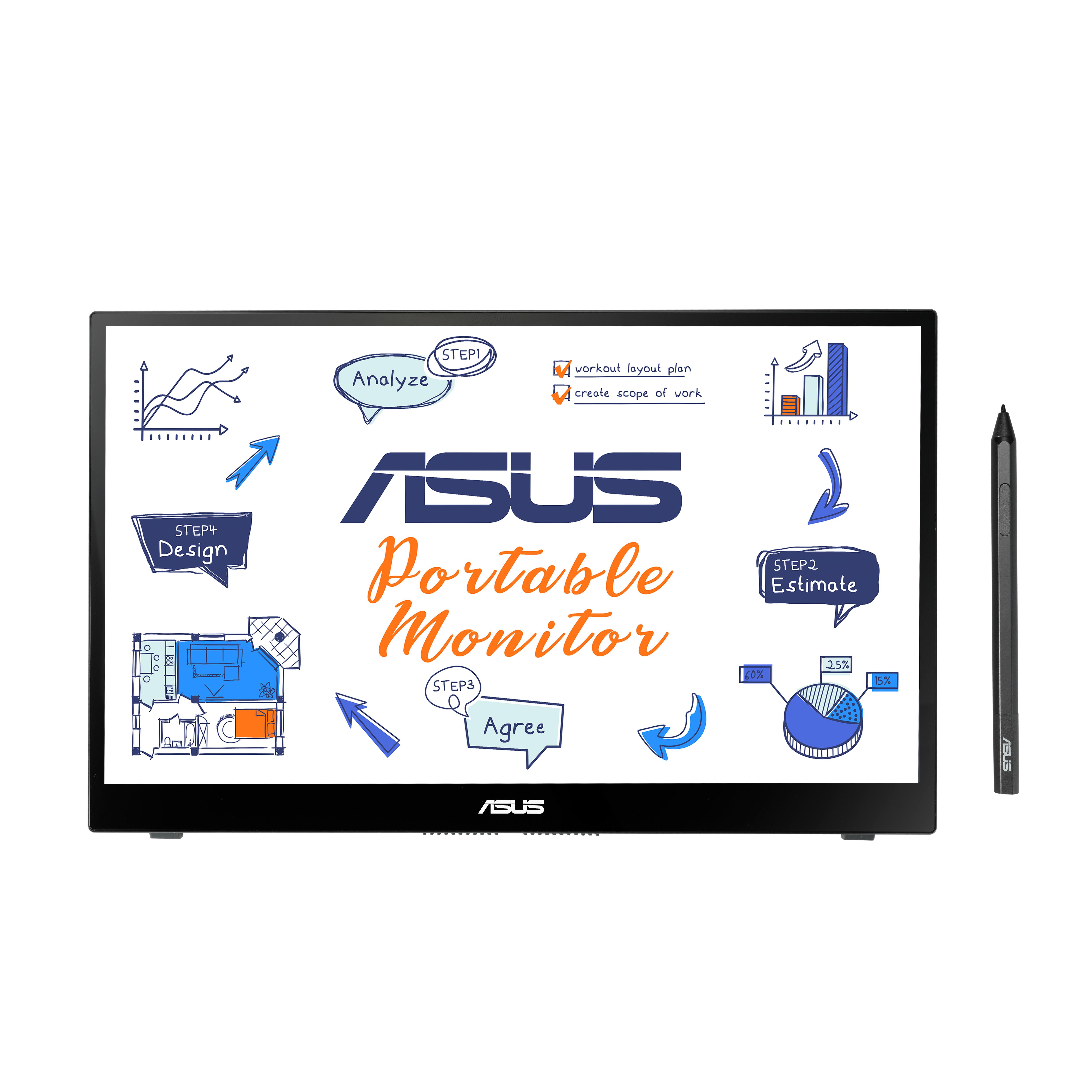 ASUS MB14AHD Monitor PC 356 cm 14 1920 x 1080 Pixel Full HD LCD Touch screen Nero (ASUS 356cm Commerc. MB14AHD Mobile-Mo)