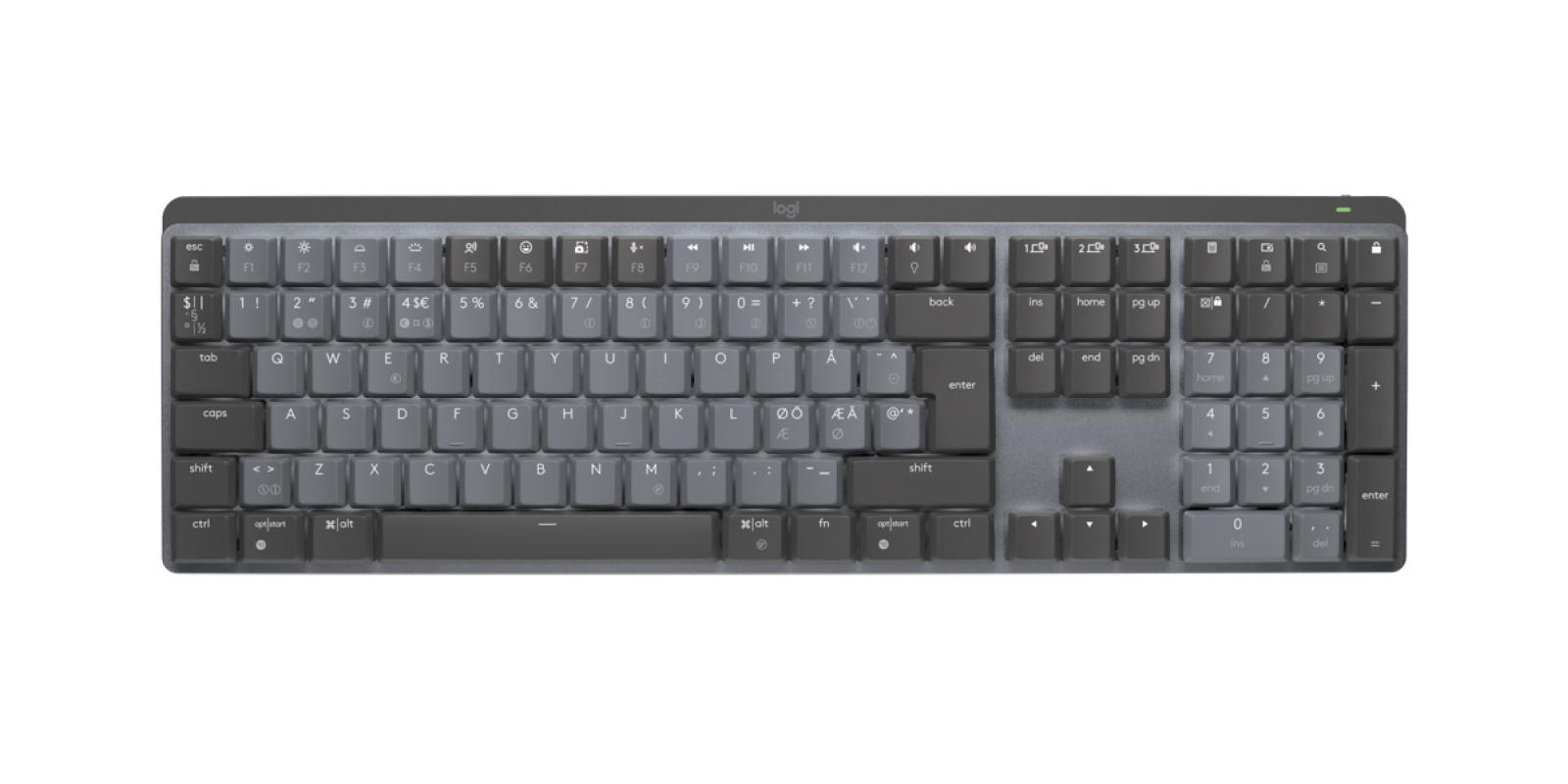 Logitech MX Mechanical tastiera RF senza fili + Bluetooth QWERTY Danese, Finlandese, Norvegese, Svedese Grafite, Grigio