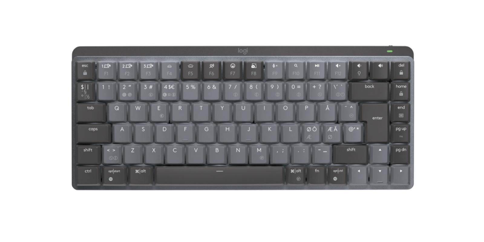 Logitech MX Mini Mechanical tastiera RF senza fili + Bluetooth QWERTY Danese, Finlandese, Norvegese, Svedese Grafite, Grigio