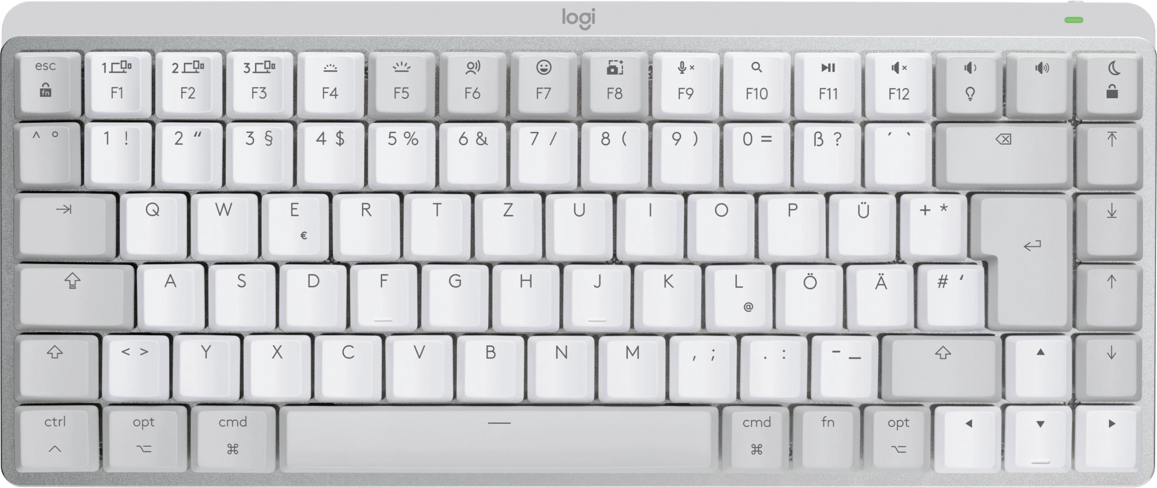 Logitech MX Mini Mechanical for Mac tastiera Bluetooth QWERTZ Tedesco Grigio, Bianco